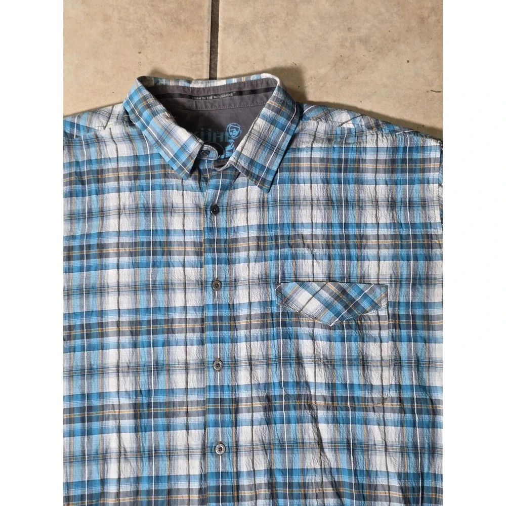 KUHL Men's Size 2XL Blue Plaid Polyester Button Up Short Sleeve Shirt - Picture 3 of 9